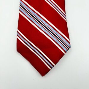 Nautica REPP Silk Men's Tie Red Blue White Striped USA Made 3.5" X 57.5"